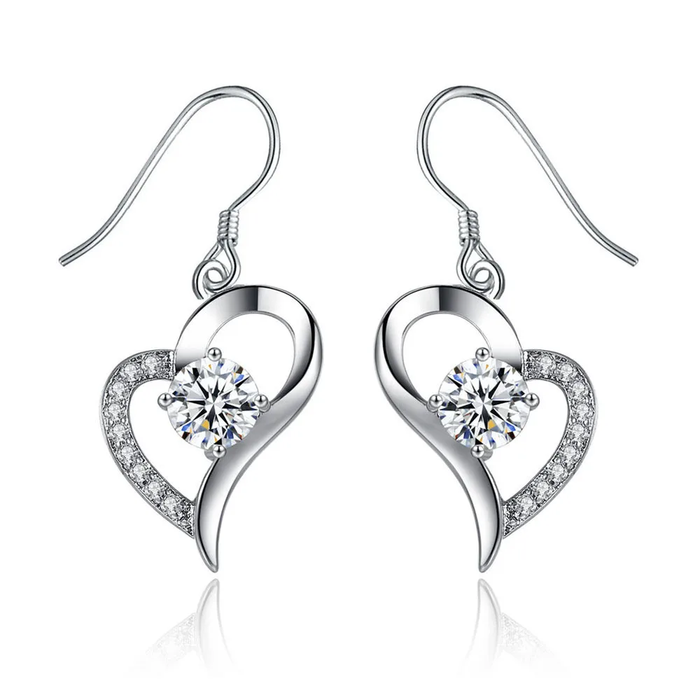 2015 New Silver Plated Cubic Zirconial Heart Shape Fashion Costume Jewelry Sets for Women Wedding Necklace Earrings | Украшения и