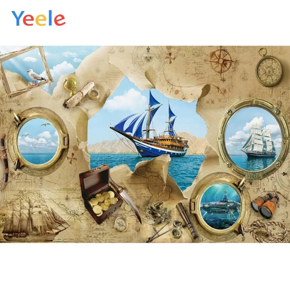 Фон для фотосъемки Yeele с изображением лодки карты навигации морской тематики