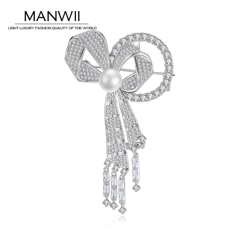 MANWII бантом броши меди кубический цирконий моды банкет Модный корейский Броши