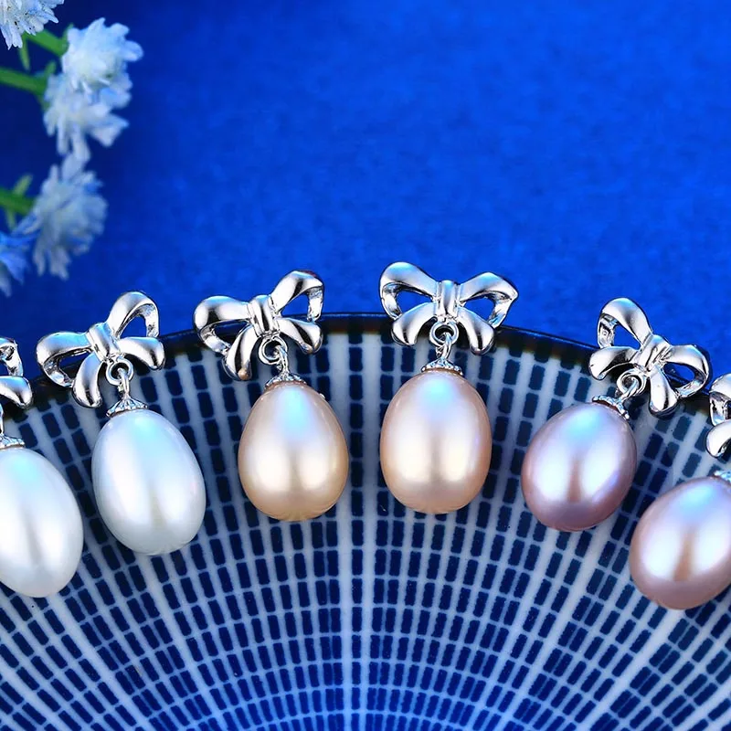 

2019 Amazing Price Real Freshwater Pearl Earrings, Fine 925 Sterling Silver Drop Earrings For Girlfriend Gift For Wedding 8-9mm