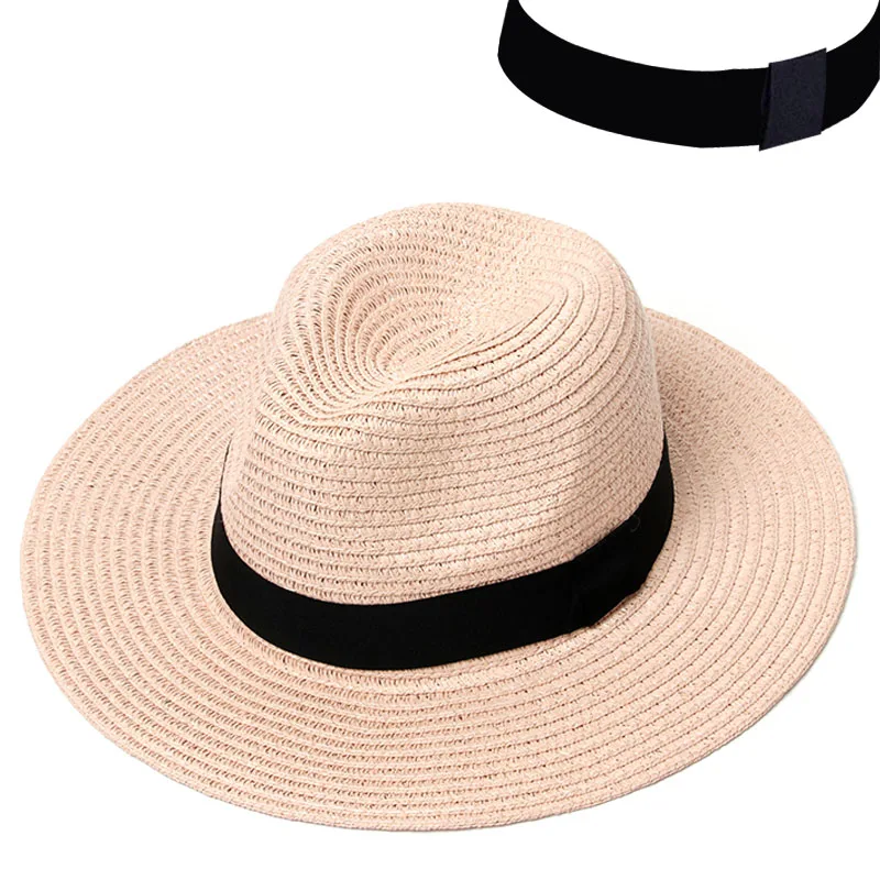 Pink Шляпа женская летняя шляпа соломенная шляпа Панама Fedora пляжный отдых широкими полями козырек повседневное летние шля - Цвет: Pink
