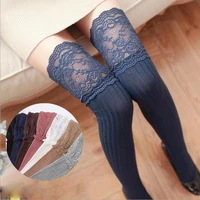 1pair fashion sexy lace stockings warm thigh high stockings over knee socks long stockings for girls ladies women 7 solid colors