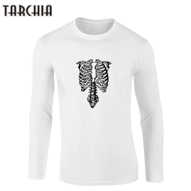 

TARCHIA New 2021 Men Spring Long Sleeve Cotton T-Shirt O-Neck Casual T Shirts Men Skeleton T-Shirt XS-XXL Homme