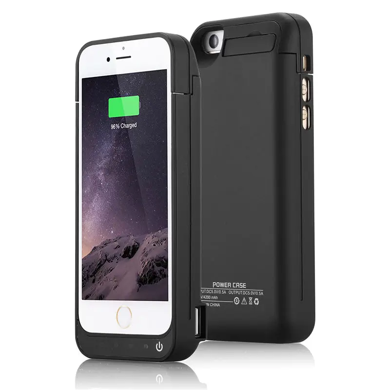 Черный 4200 мА/ч 5S чехол для зарядного устройства для iPhone 5C 5 5S SE USB внешний аккумулятор с подставкой Чехол для внешнего аккумулятора запасная зарядка задняя крышка - Цвет: Черный