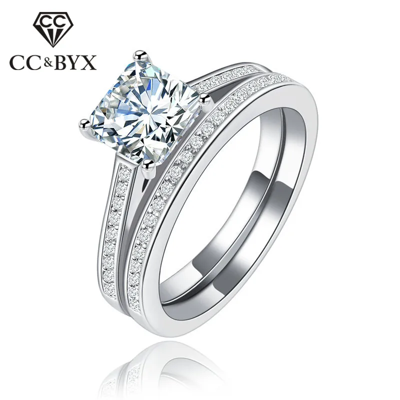 2017 Fashion Jewelry Noble Luxury 2pcs/set Cincin Wanita Filled Rings for Women Elegant Engagement Wedding Rings Bijoux CC120