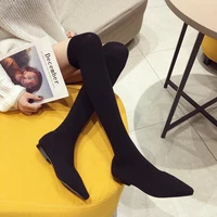 elastic fabric over the knee women boots autumn winter boots fashion knitting socks boots pointed toe flat shoes women shoes