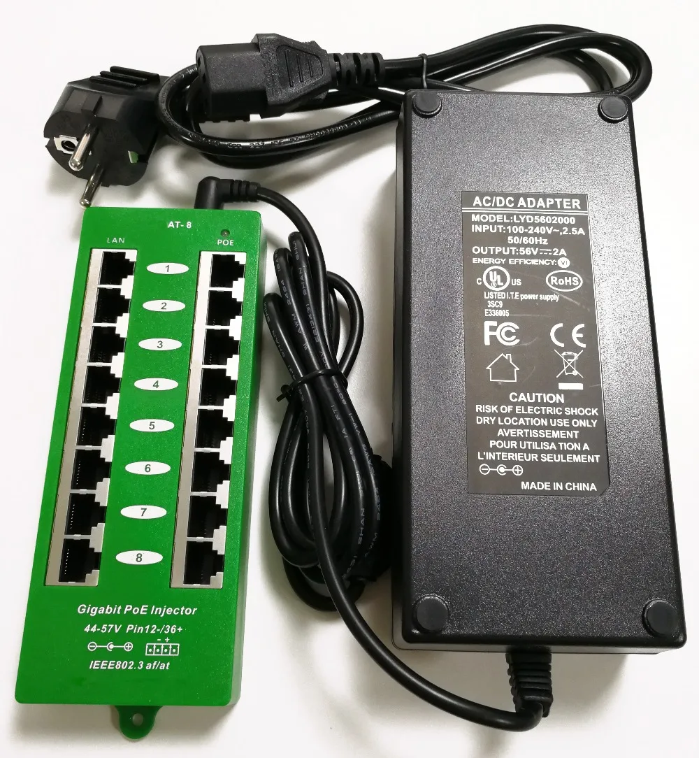 AT 8 56v120w | портовый гигабитный инжектор питания по Ethernet 802.3af с 56 вольтовым 120