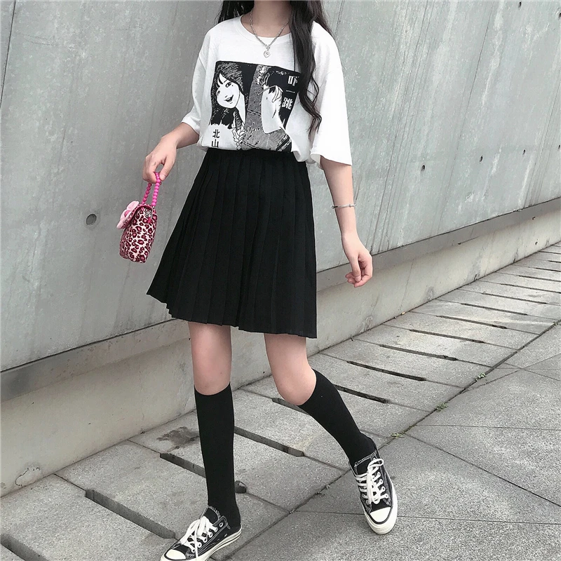Harajuku Kawaii женские плиссированные юбки с высокой талией Короткая юбка летняя