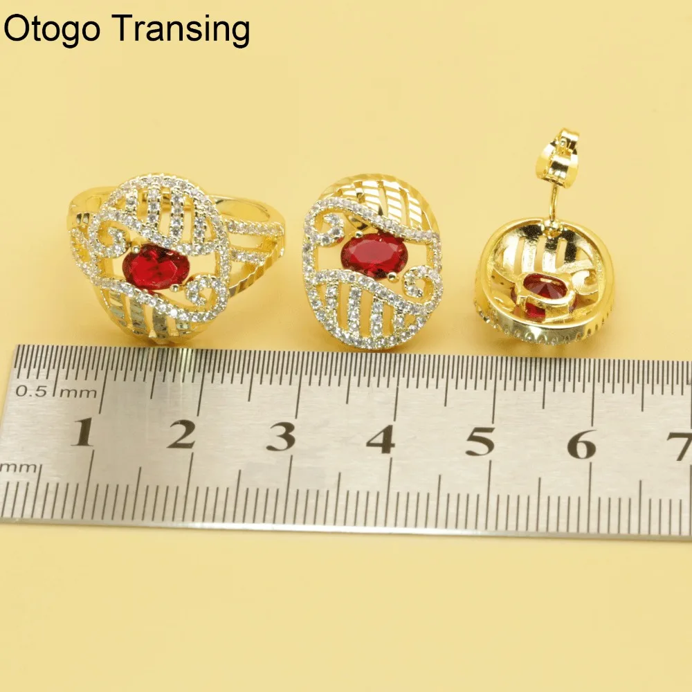 Otogo Transing кулон/серьги/браслет набор ювелирных изделий Золотой Цвет Красный
