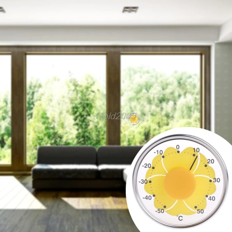3 Inch Yellow Flower Thermometer Transparent Round Window Hanging Temperature G25 Whosale&DropShip|thermometer temperature|transparent