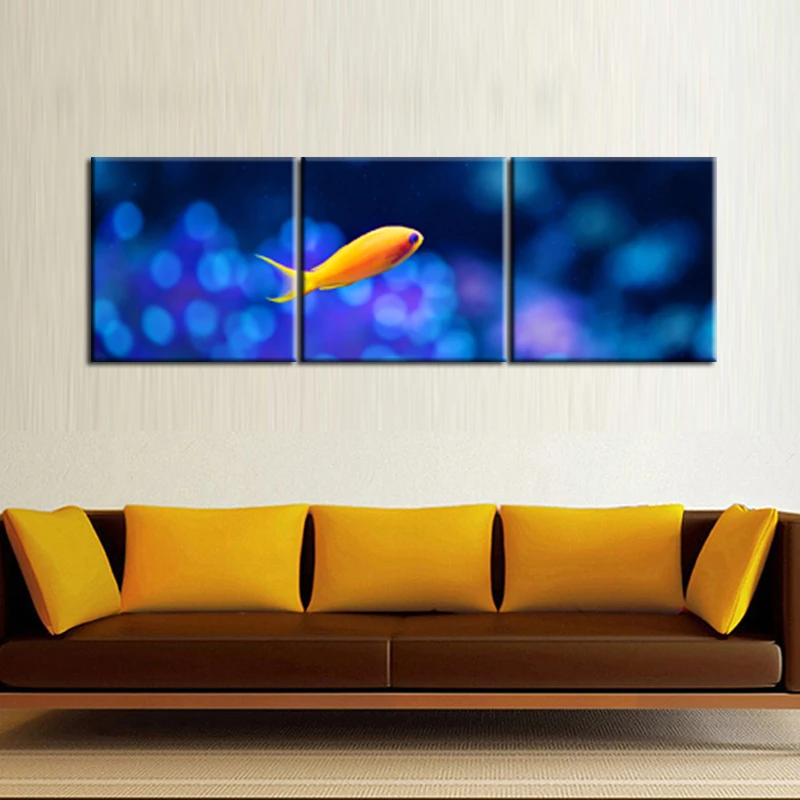 3 шт. wall art фотографии желтые Рыба животное холст картины для детей украшение