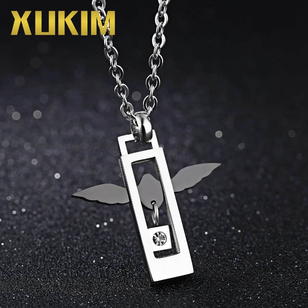 Xukim Jewelry Punk 316L Stainless Steel Titanium Angle Wings Love Heart Pendant Necklace Gifts for Lover Couples | Украшения и