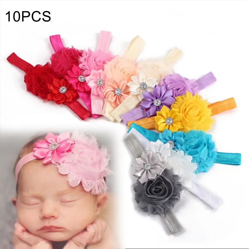10PC Lots Baby newborn infant headbands thin elastic rhinestone Headband fabric flowers for children hair access | Детская одежда и