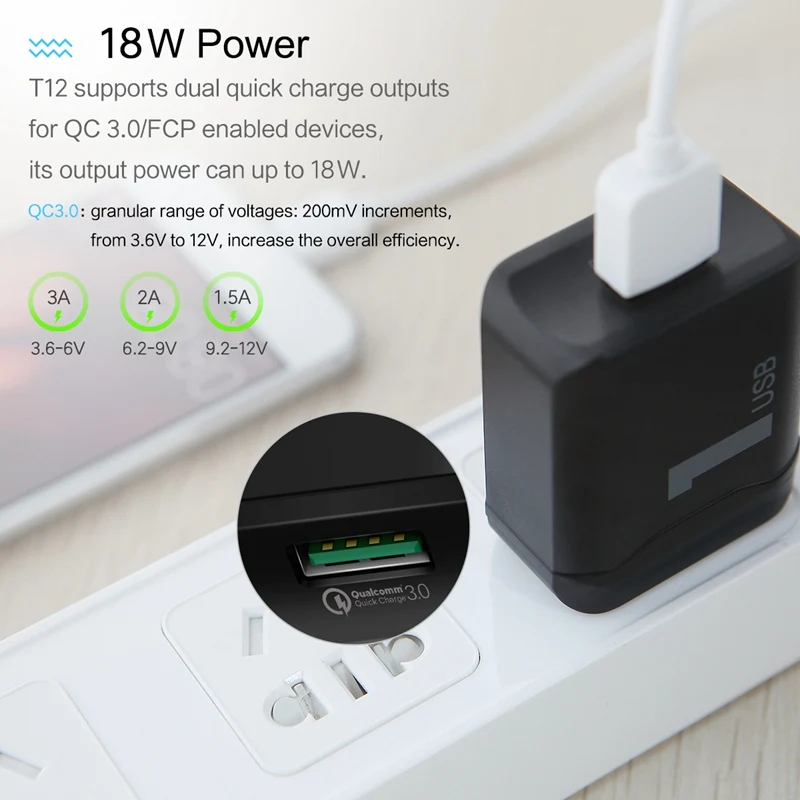 ROCK 18W QC3.0 быстрое USB зарядное устройство быстрая зарядка FCP 3 0 для мобильного