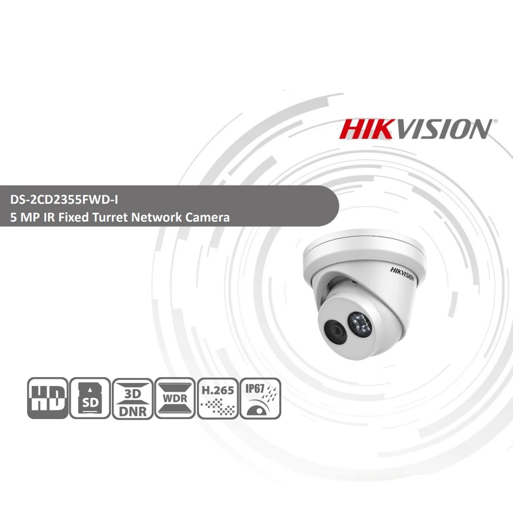 HIKVISION H.265 камера DS 2CD2355FWD I 5MP ИК фиксированная револьверная сетевая мини купольная