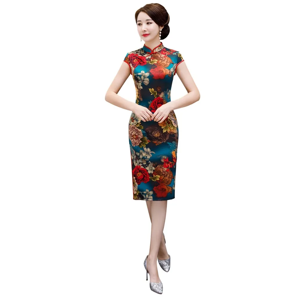 Shanghai Story 2019 Новое поступление длинное китайское платье Ципао с цветочным принтом