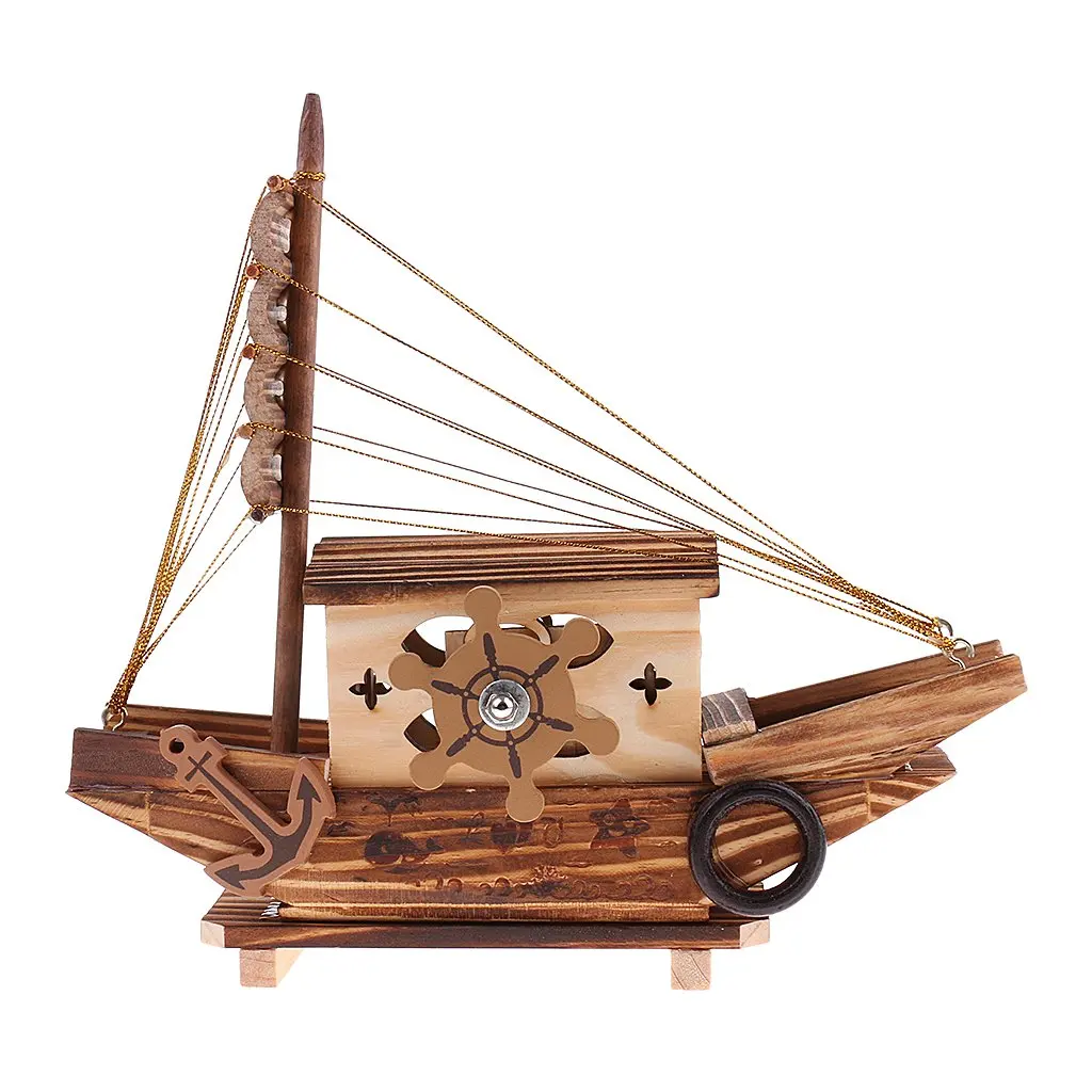 Vintage Wooden Music Box Sail Boat Model Table Ornament Home Office Decoration Birthday Christmas Gift for Children Kids | Игрушки и