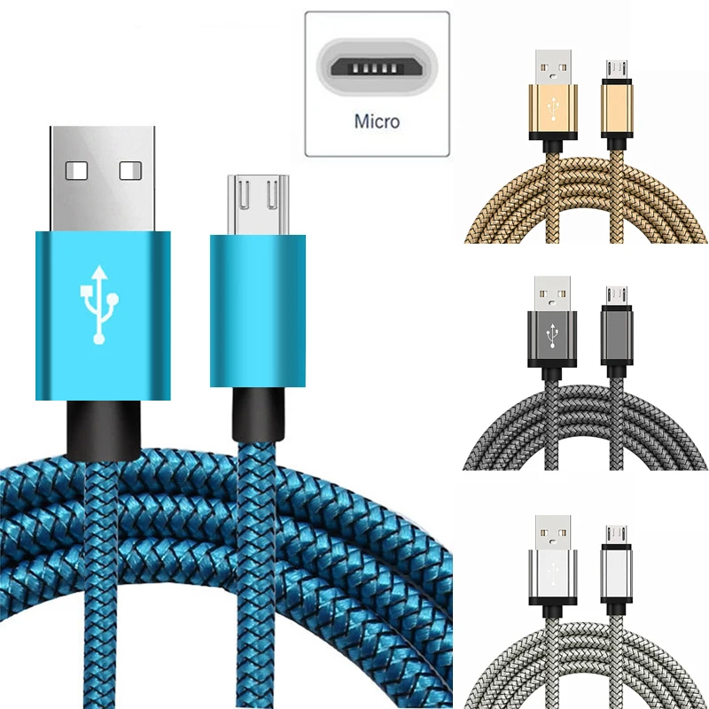 Кабель Micro USB 2A для быстрой зарядки нейлоновый Плетеный зарядный кабель Samsung S7 J3 J5