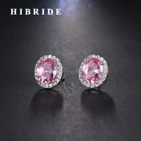 hibride brincos 8 colors women stud earrings pink cubic zircon women wedding engagement earring fashion jewelry e 403
