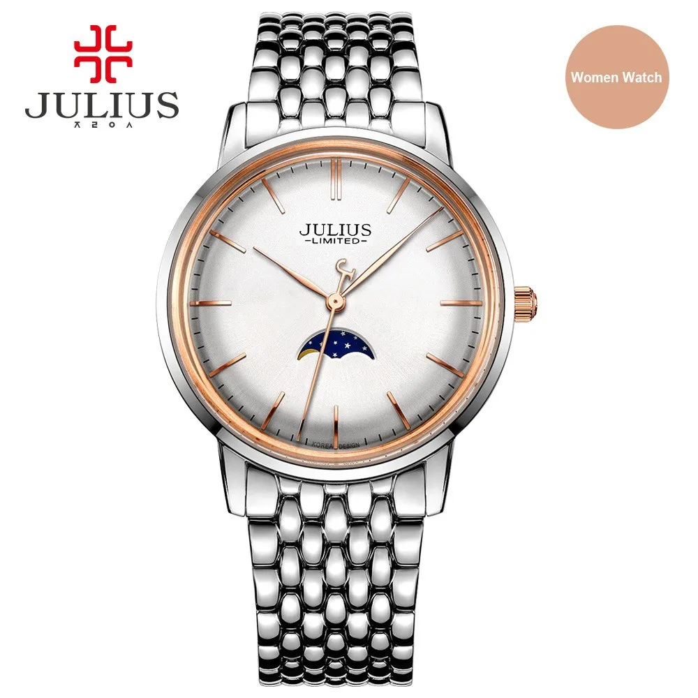 Julius Мода Досуг 316L сталь дорогой кварц Ограниченная серия Moon Phase Высокое качество логотип бренда хронограф часы JAL-041