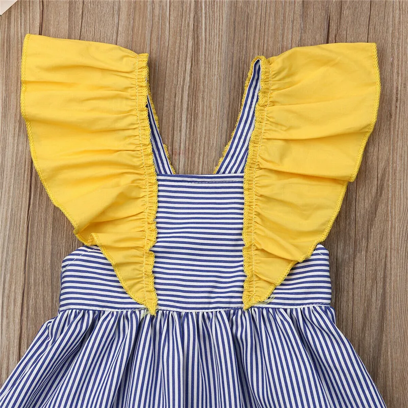 Летнее платье в полоску с открытой спинкой для маленьких девочек От 6 месяцев до 4