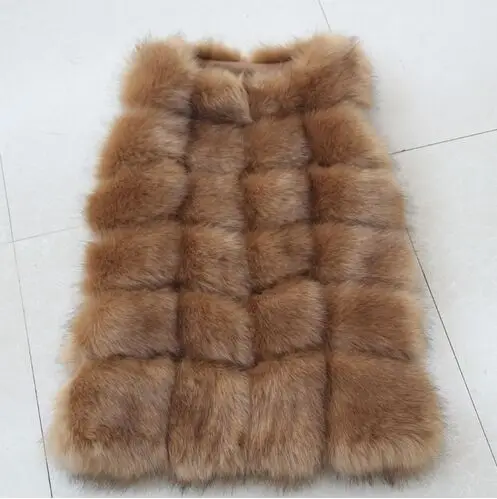 khaki Uppin S-4XL женский меховой жилет Новинка года зима теплая из искусственного лисьего меха женские высокие Класс Мода o-образным вырезом с длинным мехом пальто кардиган - Цвет: khaki