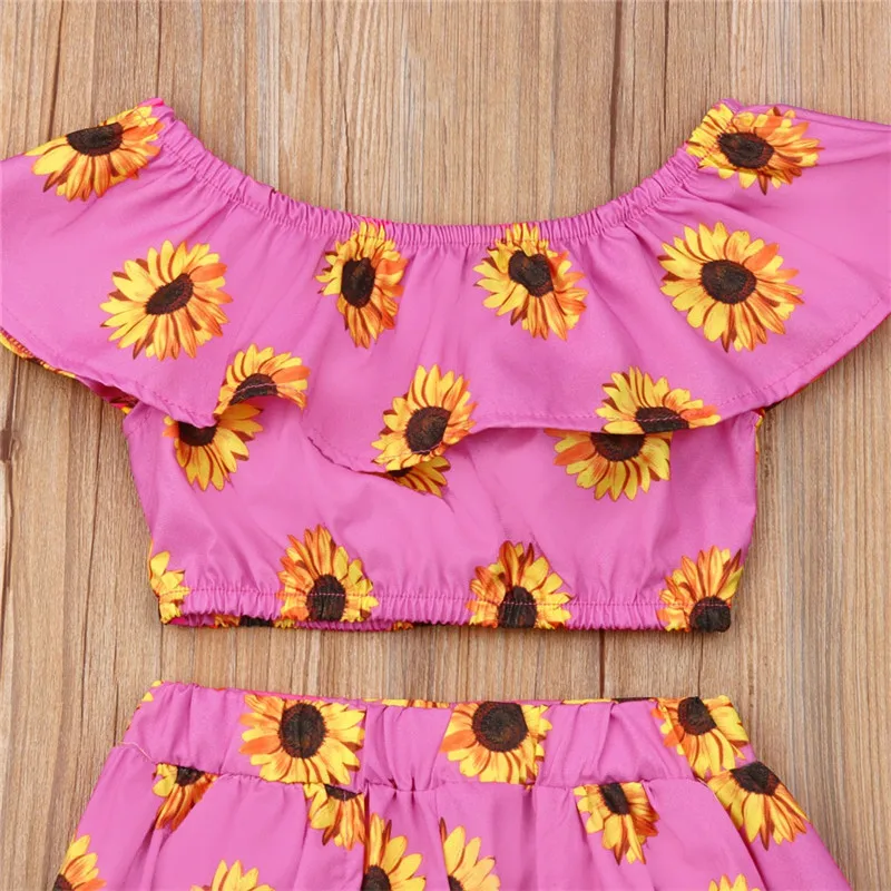 Детский комплект из 2 предметов короткий топ и шорты с подсолнухом | Мать ребенок