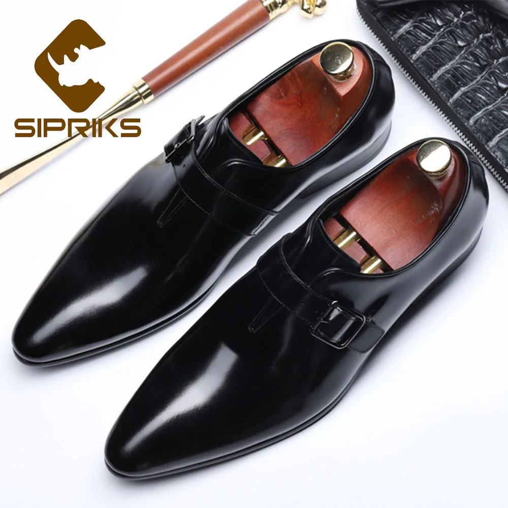 Sipriks Men Shoes Leather Summer Dark Brown Casual 2019 Luxury Brand Wedding Single Monk Strap Sneakers Designers |