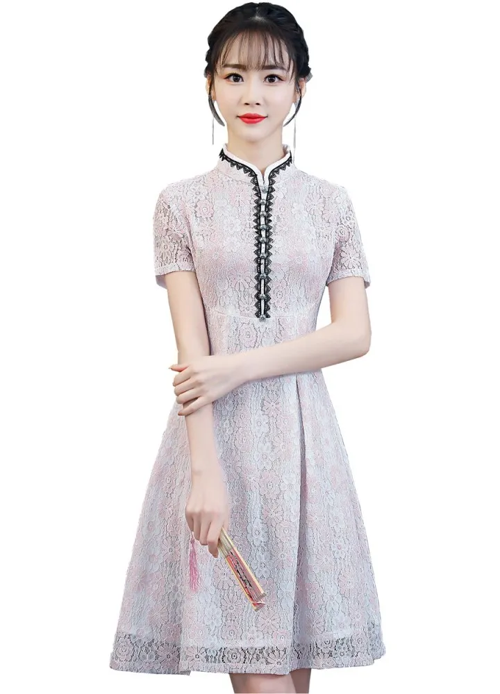 Шанхай история короткие Cheongsam китайское восточное платье женские Qipao национальный тренд стильные китайские платья кружевное китайское платье - Цвет: 68