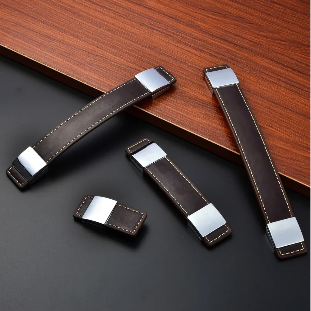 Винтажная кожаная дверная ручка с одним отверстием 96 мм 160 192 темно коричневая