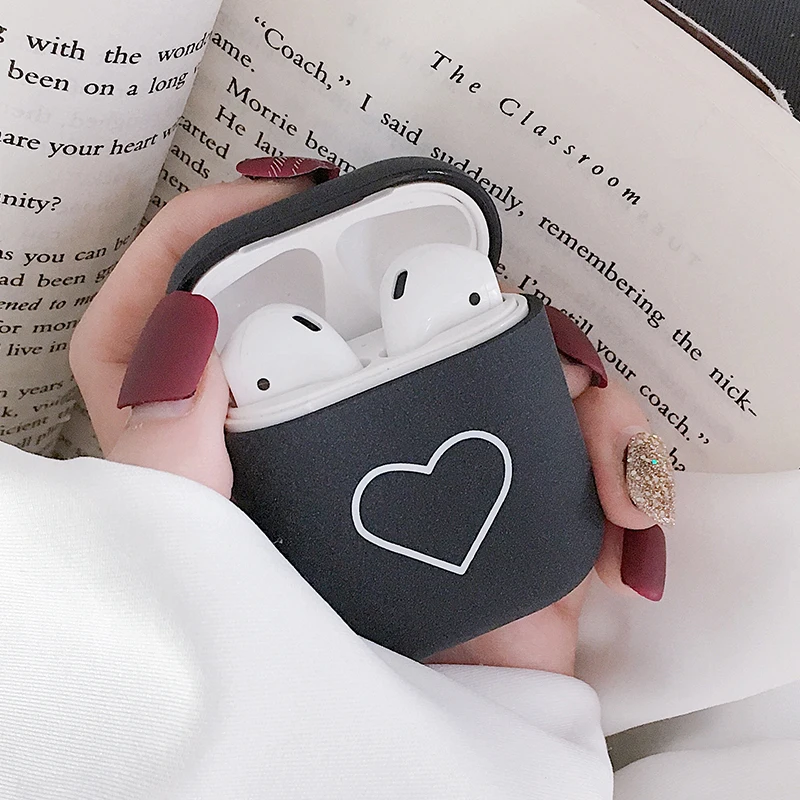Жесткий Чехол для ПК Airpods 2 чехол простой наушников с сердечком Ультратонкий