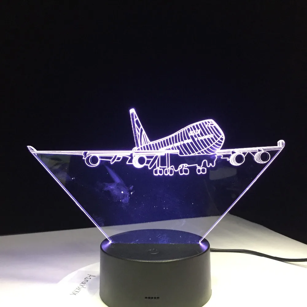 Летающий большие крылья самолет A380 3D лампа RGB светодиодные лампы настроение 7