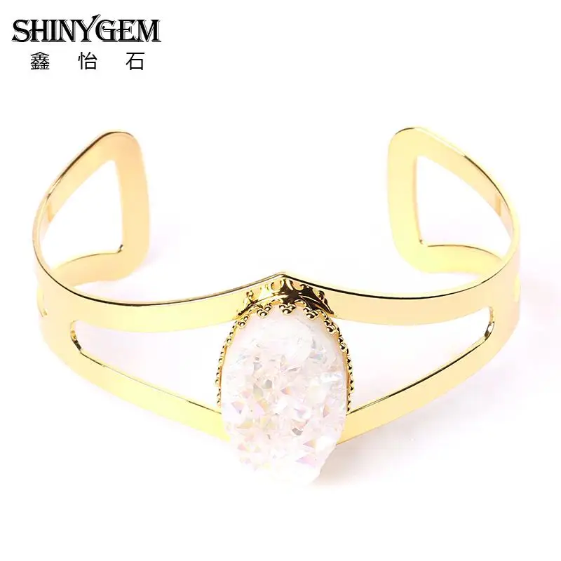 Новое поступление Браслеты Boho браслеты Золотое покрытие с Druzy натуральный камень