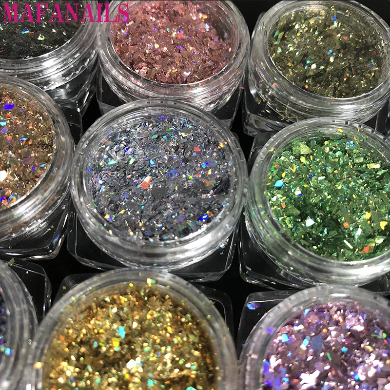 

12jar/set Laser Rainbow Nail Art Glitters Sequins Sheet Powder Diamond Holo Flake Colorful Glitter | Holographic Nail Flakes
