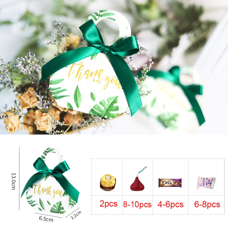 50 шт. коробка для конфет с зелеными листьями|Подарочные сумки и упаковка| |