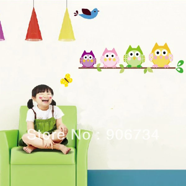 New Promotion Removable Vinyl Kid Room Wall Sticker With Four Owl Butterfly Tree Design Stickers | Дом и сад