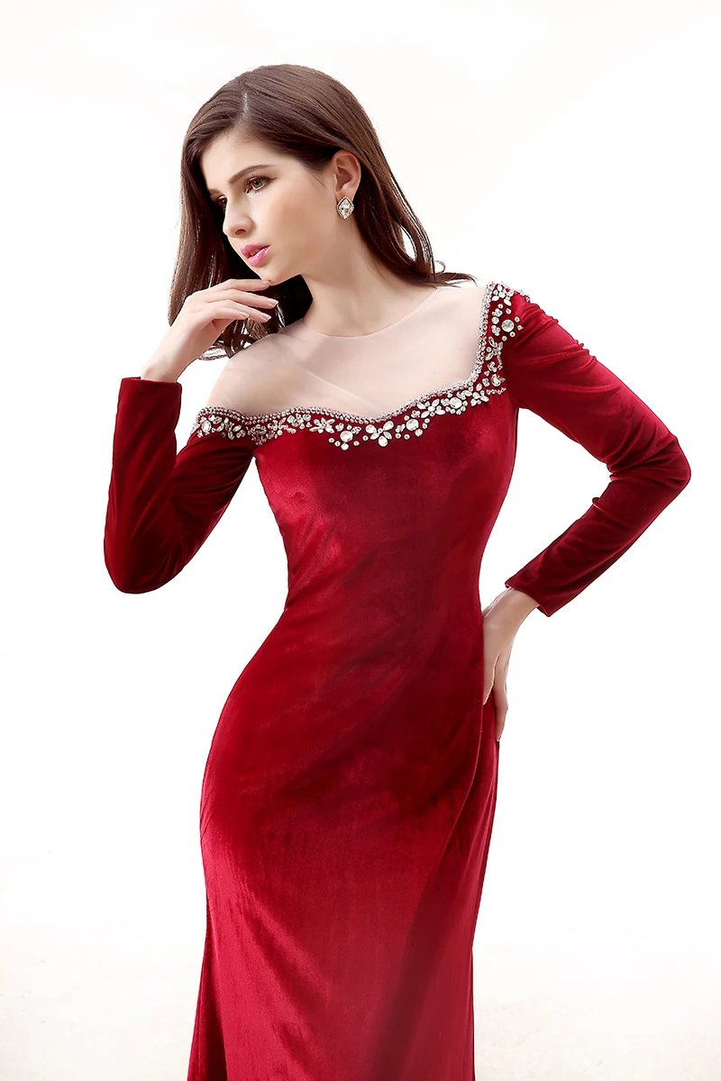 Forevergracedress Новый Дизайн красный бархат одежда с длинным рукавом вечернее платье