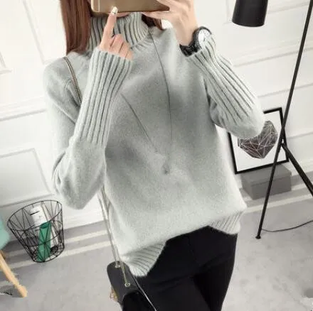 Fall and Winter 2019 New Loose High-necked Sweater Woman Korean Edition Long-sleeved Bottom Knitted Plushing Thicken | Женская одежда