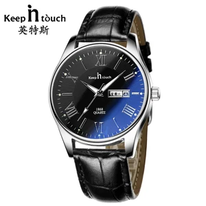Silver Black 2PCs Повседневные кварцевые часы для влюбленных, Relogio Feminino, мужские и женские часы с золотым кожаным календарем, светящиеся роскошные женские модные наручные часы - Цвет: Silver Black 2PCs