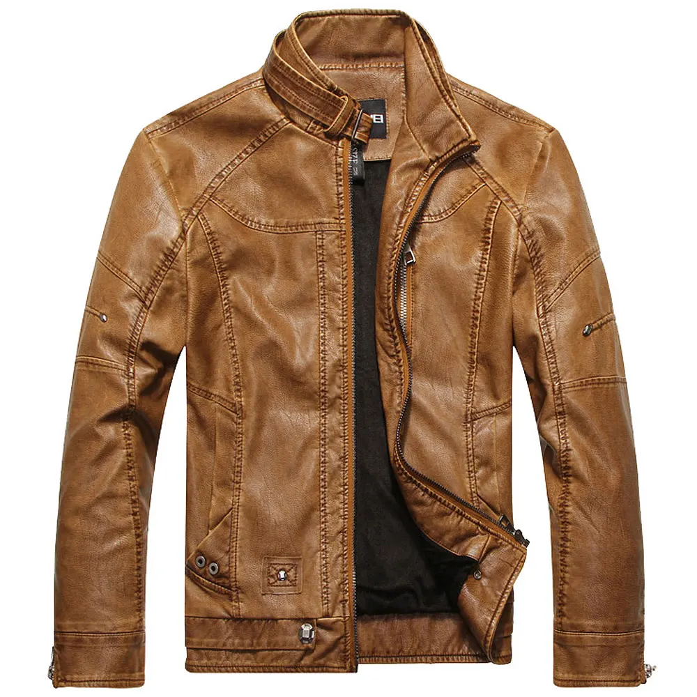 Style2 Yellow Jaqueta Couro Masculino, мужская куртка из искусственной кожи, меховая подкладка, воротник-стойка, мотоциклетные кожаные куртки на молнии, мужское пальто, s-xxxl - Цвет: Style2 Yellow