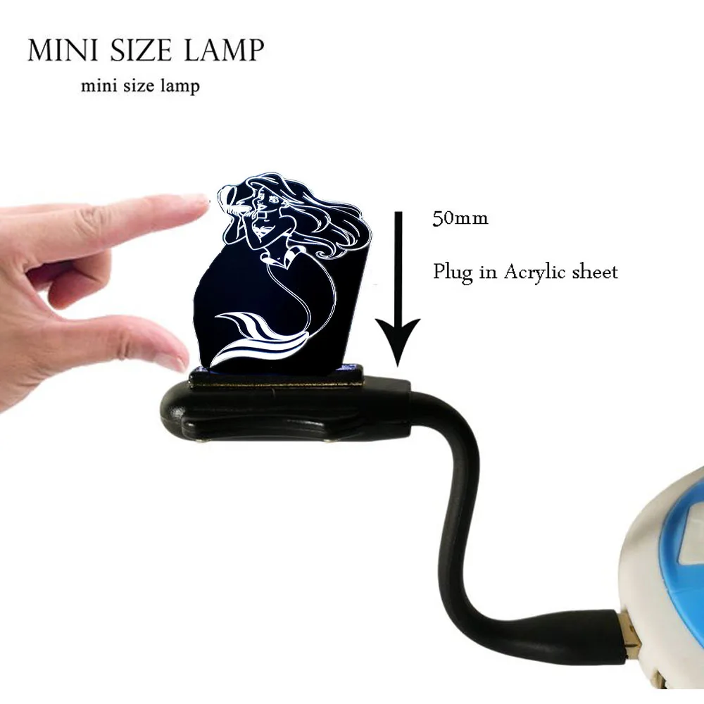 mini mermaid Сказочная Русалка принцесса 3D светодиодный светильник RGB многоцветный 7 цветов изменить прекрасный интерьер для комнаты девушки ночник Рождественский подарок - Испускаемый цвет: mini mermaid