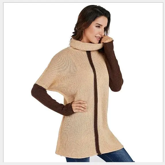 Women Sweater 2018 New Autumn Pullover Turtleneck Long Sleeve Female Fashion Casual Loose Contrast Color Knitted | Женская одежда