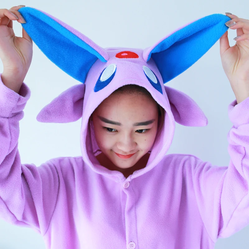 Флис аниме фиолетовый Espeon Пижама для взрослых унисекс Onesie Косплэй пижамы
