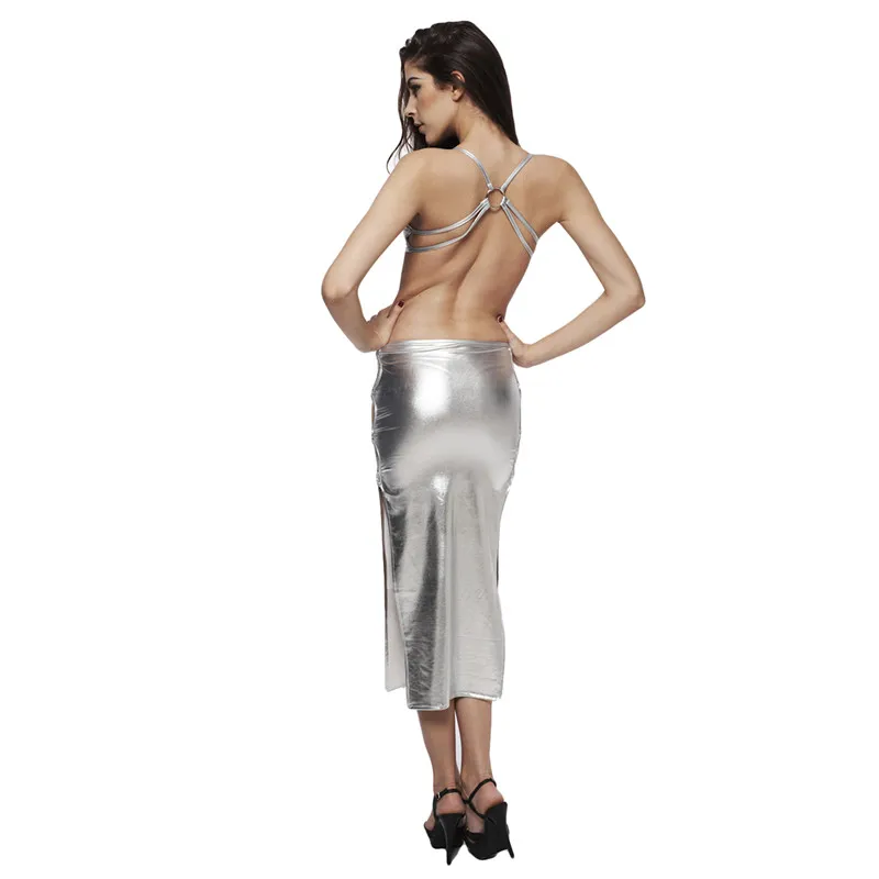 Новинка 2021 женская сексуальная Длинная юбка-карандаш яркая серебристая одежда