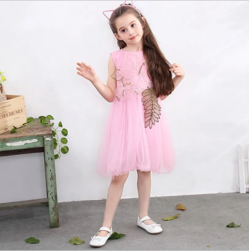

1168#Hot Selling Pink Baby Girls Flower Dress High Quality Party Princess Dress Children kids Clothes Dress