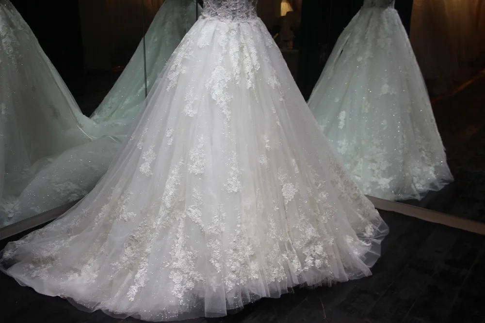 Vestido de noiva длинное свадебное платье 2018 с длинным рукавом аппликацией фатиновое
