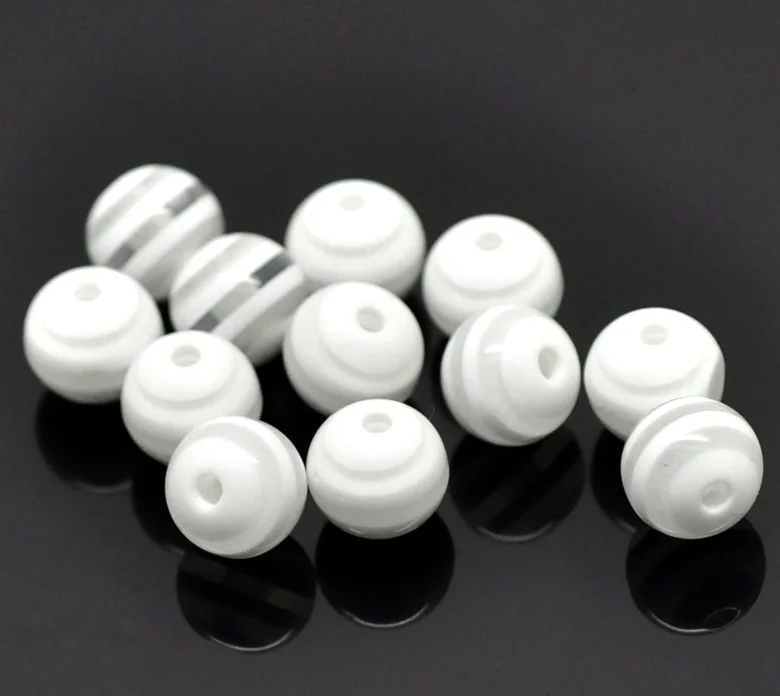 DoreenBeads 100 шт белые полосатые круглые бусины-разделители из смолы 10 мм (3/8 &quot) (B18608)