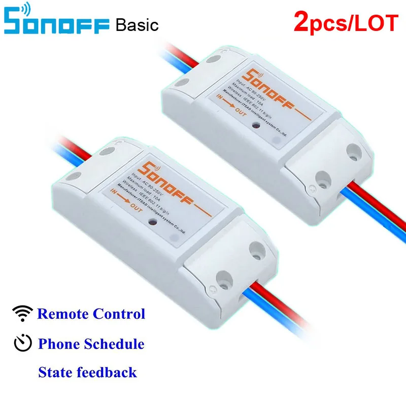 Sonoff Basic 10A Wifi умный переключатель дистанционный беспроводной Таймер светильник Интеллектуальный универсальный DIY Модуль Автоматизации умного дома 2 шт