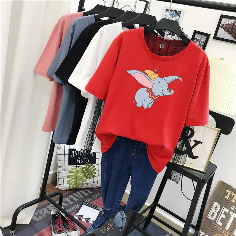 Трикотажная модная летняя футболка женская принт слон свободные футболки для