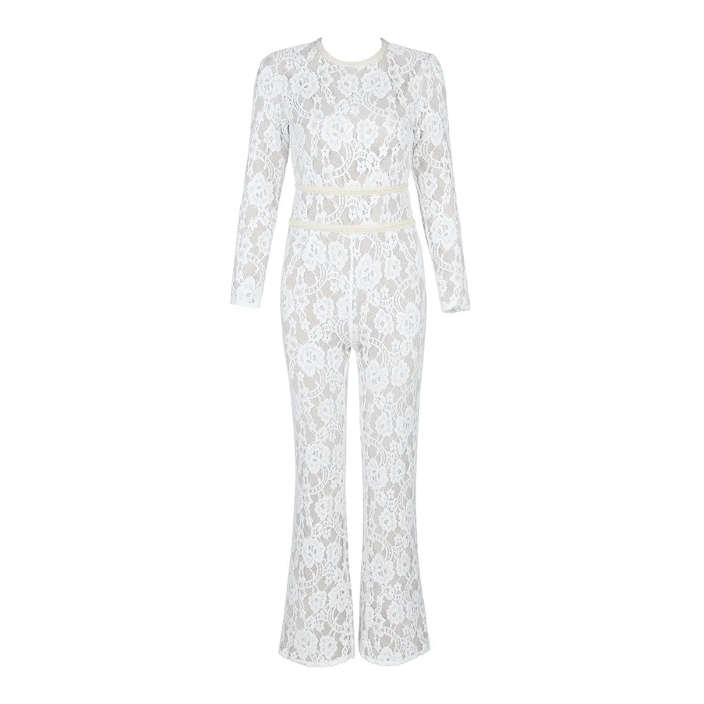 Женский кружевной комбинезон белый без бретелек в стиле Звезд для ночного клуба